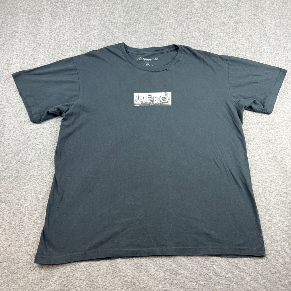 Aeropostale Men's Graphic Tee Black XL Short Sleeve Aero Logo Cityscape Cotton